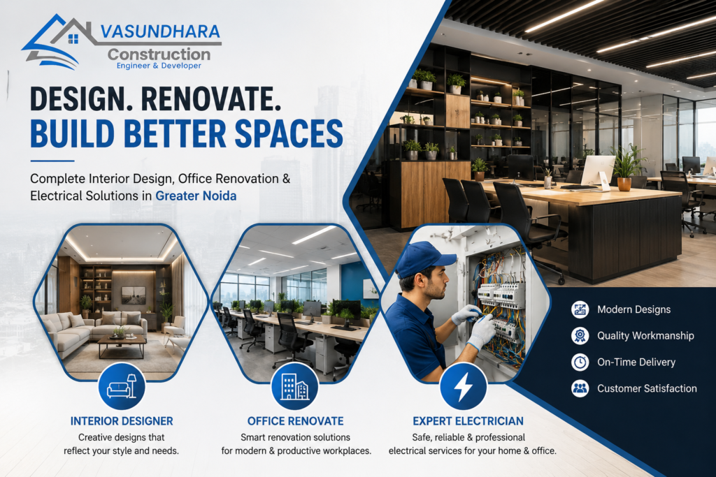 Interior Designer, Office Renovation and Expert Electrician Service in Greater Noida by Vasundhara Construction