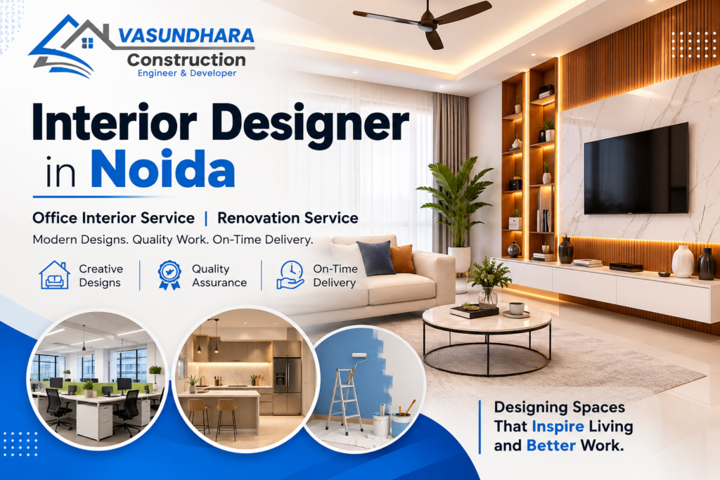 Best Interior Designer in Noida providing Office Interior Service in Noida and Renovation Service in Noida with modern home and commercial interior design by Vasundhara Construction.
