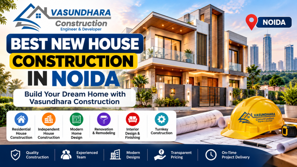 Best new house construction in Noida by Vasundhara Construction, featuring modern residential home design.